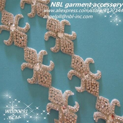 Crystal bridal rhinestone beaded applique trim for wedding dress sash DIY iron on WDD0291