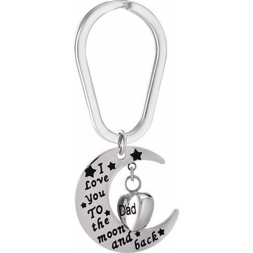 IJK2052 "I Lover You To The Mom And Back" Dad Stainless Steel Mom and Heart Urn Pendant Cremation Keychain & Keyring Hot Selling