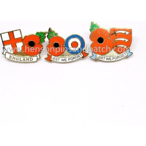 Customized metal hard enamel red flower Poppy pin badges