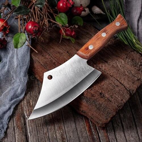 Stainless Steel Wooden Handle Small Kitchen Knife Outdoor Meat Cleaver Fish Knife Household Cooking Knife