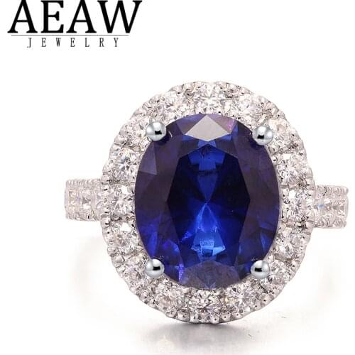 100% 14k Solid White Gold 5.0ct Oval Lab Sapphire Main Stone Moissanite Wedding Engagement Ring Gift Fine Jewelry for Women