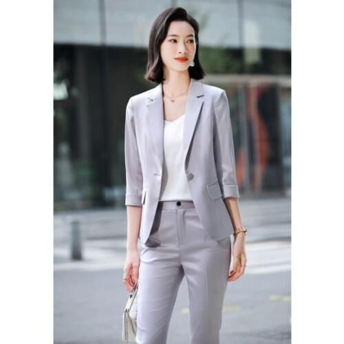 2021 Summer Professional Women Pants Suit Elegant Two Piece Fashionable Style Shawl Collar Office Lady Blazer Set Plus Size 4xl