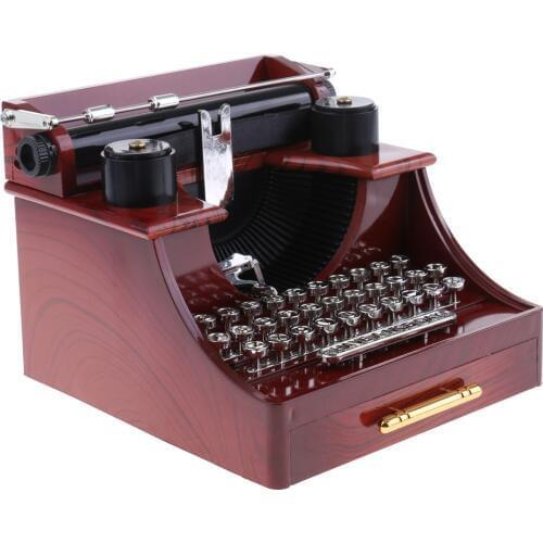 Retro Creative Typewriter Wind Up Music Box Clockwork Toy Desktop Supplies Kids Toy Gift