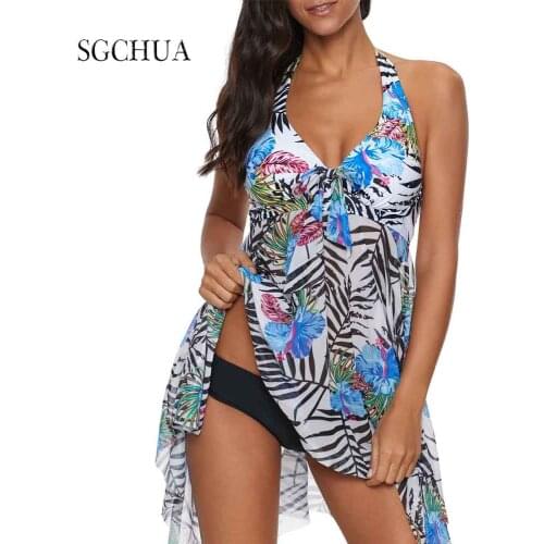 SGCHUA 2020 New Navy Separate Swimsuit Women Plus Size 5XL Swimwear with Skirt Boxer Striped Tankini XXXL Big Beach Bathing Suit