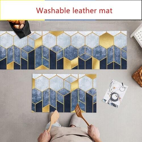 Minimalist modern kitchen floor mat Customized PU leather waterproof oil-proof anti-slip mat bathroom floor mat washable rug