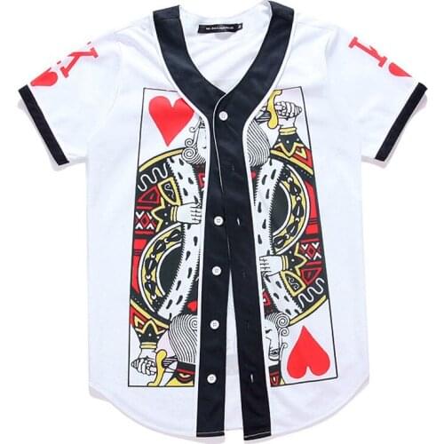 Up to date 3d Red heart king Brand Tshirt Men Summer style V-Neck fashion Baseball Jerseys Cardigan Unisex Button Down Tee Shirt
