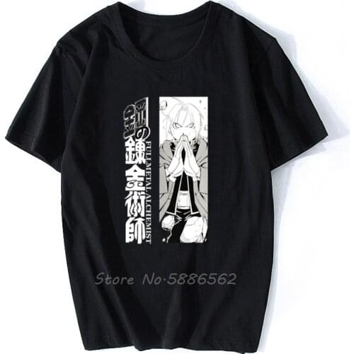 Fashion New Full Metal Alchemist Ed Ward Anime Manga Black MenS T Shirt Unisex Cotton Tees Harajuku Tshirt