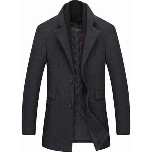 Men Winter Wool Coat Mens New Solid Color Multi-Pocket Warm Thick Wool Blends Woolen Pea Coat Male Trench Coat Overcoat