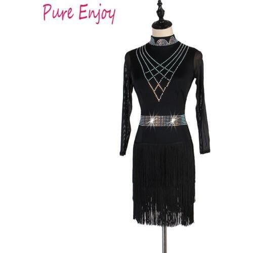 Custom made Latin Dance Dress Girls Salsa Samba Tango Ballroom Competition Costume Tassel diamond Dance Dress For Women