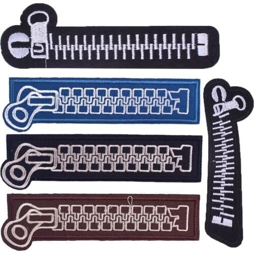 Zipper Embroidery Patches Iron on Cloth Patterns for Textile DIY Thermo Adhesive Stickers Horizontal Vertical Zips Fabric Decals