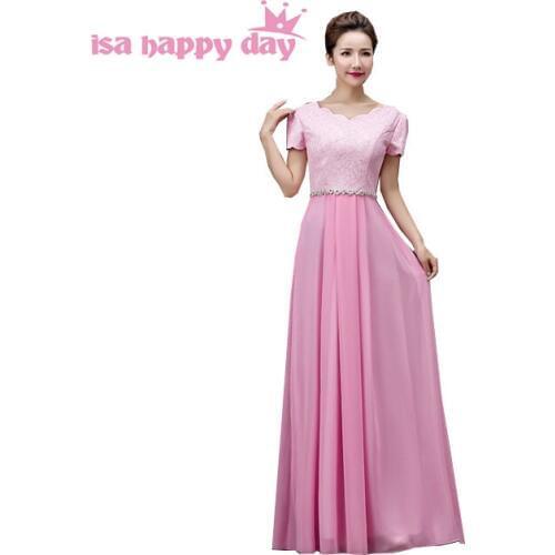 New arrival 2020 sexy plu size royal blue modest light pink short sleeved formal attire chiffon homecoming dresses H3118