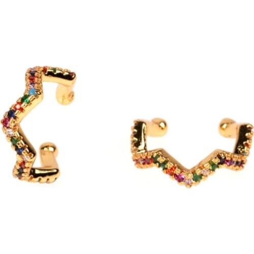 New Fashion Rainbow Ear Cuff Bohemia Stackable C Shaped CZ Rhinestone Small Earcuffs Clip Earrings for Women Wedding Jewelry