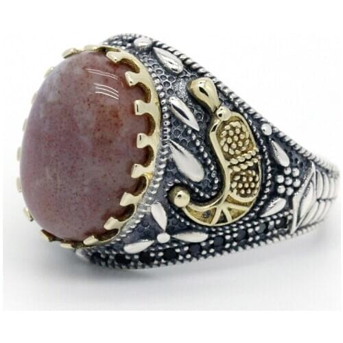 New style 925 sterling silver Indian agate stone male and female ring spinel Turkish handmade jewelry ring