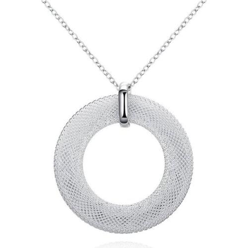 925 Sterling Silver Round woven Pendant Necklace 18 inch chain womens Wedding Engagement Party Jewelry Charm