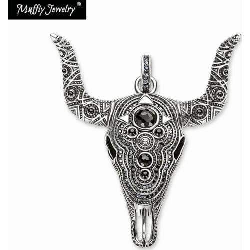 Bull Buffalo Skull Necklace Pendant,Europe 2019 Rebel Fashion,Good Jewerly, Gift In Pure 925 Sterling Silver,Super Deals