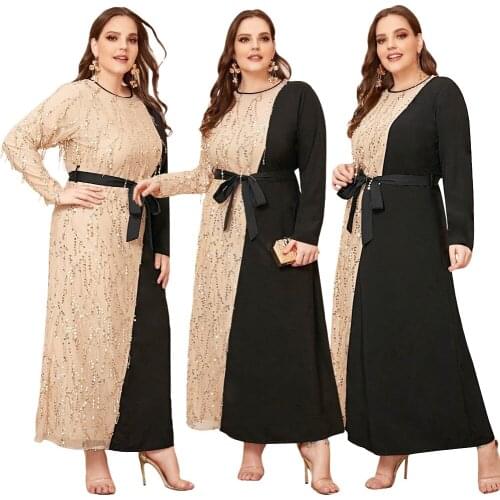 Casual Muslim Women Long Sleeve Maxi Dress Sequin Tassel Islamic Jilbab Kaftan Vintage Dubai Plus Size Long Robe Turkey Ramadan