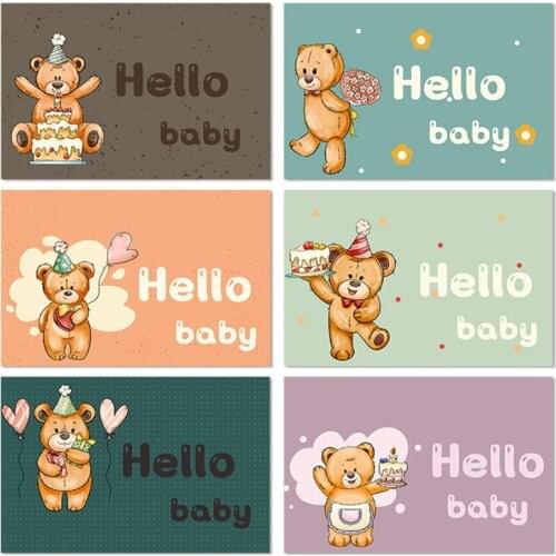 6PCS Cute Bear Hello Baby Greeting Card Newborn Baby Postcards For Boy Girl Baby Shower Kids Birthday Party Invitation Cards