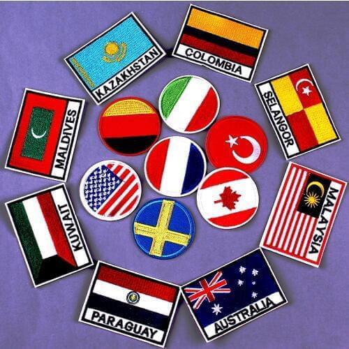 Pulaqi 3D Square Round National Flags Patch Embroidered Patches For Clothing Iron-on clothing patches Army Patch Tactic Badges F