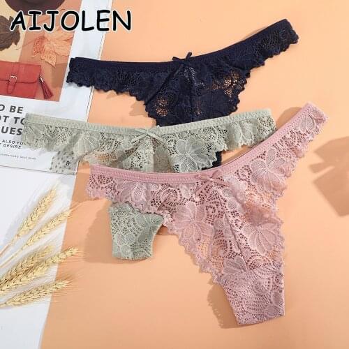 AIJOLEN Lace Sexy Low-waist Underwear Hollow Flower Thong and G-String Solid Color Ladies Close-fitting Slim Panties