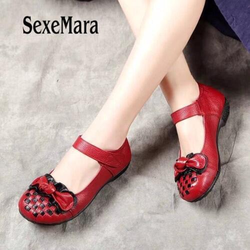 SexeMara women Genuine Leather Flats shoes Casual Mixed Colors Hand-woven ethnic style Shoes Female Footwear size 35-41