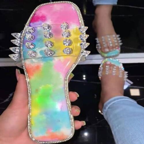 Women Slides Female Flip Flops Rhinestones Slippers Sandals Ladies Slides Wild Diamond Slippers Mujer Summer Sandals
