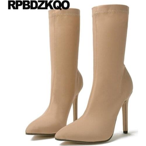 Stretch Pointed Toe Big Size Fetish 11 Boots Extreme Stiletto Ankle High Heel Sexy 2021 10 Ladies Sock Luxury Brand Shoes Women