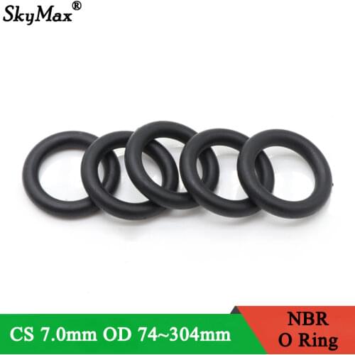 5pcs NBR O Ring Seal Gasket Thickness CS 7mm OD 74~304mm Nitrile Butadiene Rubber Spacer Oil Resistance Washer Round Shape Black