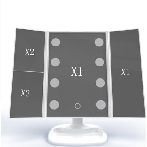 8 LED Light Touch Screen 3 Folds Makeup Mirror 2X 3X Magnifying Glass Compact Vanity Mirror Flexible Cosmetics Mirrors