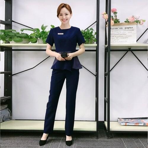 Svitania Women Summer Beauty Salon Work Uniform Manicure Makeup Work Suit Hotel Work Clothing