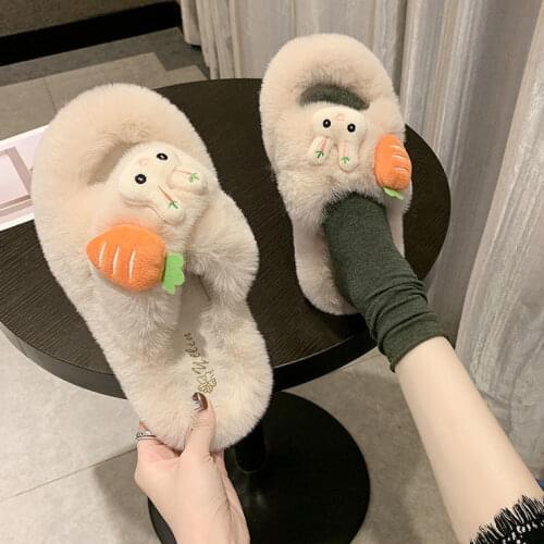 Women Cartoon Furry Slipper Cute Rabbit Slippers Indoor Shoes for Girls Non Slip Soft Funny Slippers Women Winter Warm Slippers