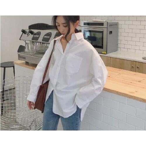 1pcs/lot Spring Autumn Women solid white blouse White Plain Loose casual llose Blouses Female white top