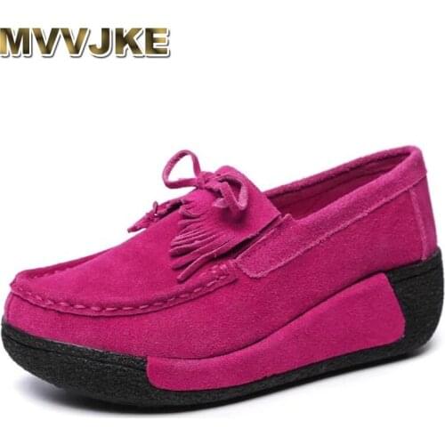 MVVJKESpring Summer Women Shoes Suede Leather Women Casual Shoes Tassel Women Loafers Comfortable Swing Wedges Shoes Zapatos Muj