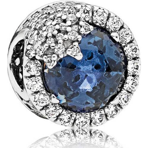 S925 Bead Charm for Women Bracelet Bangle Dazzling Snowflake Charm Twilight Blue Clear CZ DIY Jewelry