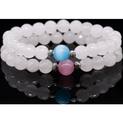 2017 New Women section White chalcedony Nature Stone Blue and Pink Opal 10mm Beads Charm Bracelets For Men Jewelry Gift