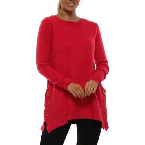 O-Neck Solid Color Split Button Sweater Women Autumn Winter Casual Oversized Pullover Pull Femme