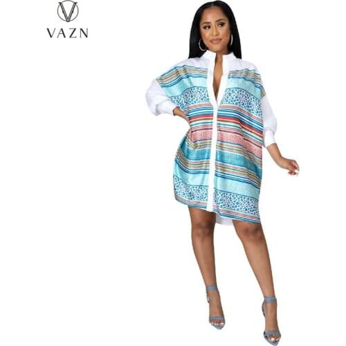 VAZN 2021 Autumn Chiffon Loose Long Plus Size Shirt Dress Daily Young Free Full Sleeve Nature Young Vestidos For Female