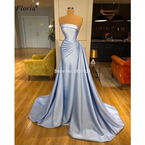 2 Designs Light Blue Evening Dresses Long Strapless Elegant Evening Gowns Formal Celebrity Dresses Evening Wear Robe De Soiree