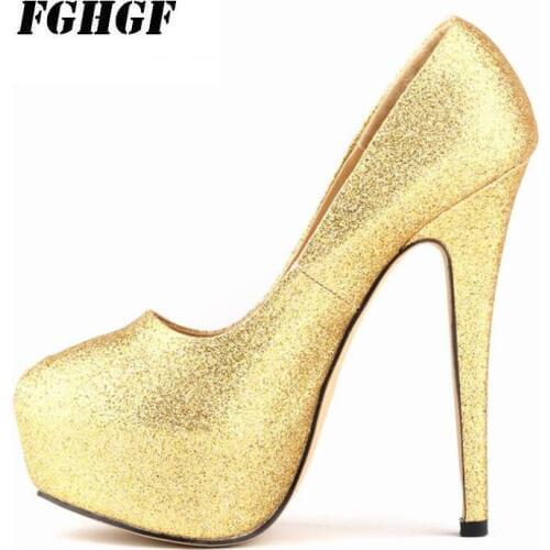 Gold Heels 13 Cm Sexy Fashion Style Matte Bride Shoes High Heel WomenS Shoes Waterproof Platform Sexy Shoes Large Size 35-42