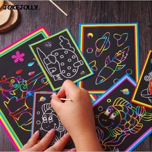 10pcs Small and Large size Two-in-one Magic Color Scratch Art Paper Coloring Cards Scraping Drawing Toys for Children kids GYH