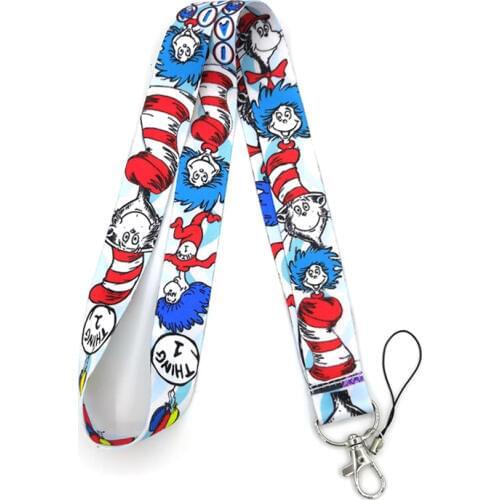 10pcs RE250 Dr Seuss Hat cat kids Neck Lanyard keychain Mobile Phone Strap ID Badge Holder Keychain Keyrings cosplay Accessory