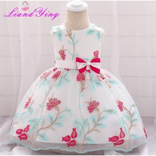2019 New Embroidery Baby Girl Dress Newborn-24M 1 Years Baby Girls Birthday Dresses Vestido Birthday Party Princess Dress