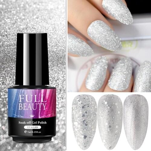 7ml Reflective Glitter Gel Nail Polish Silver Shiny Sequins Nail Gel Soak Off Nail Art Design Semi Permanent UV Varnish LE1571-4