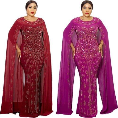 African Dresses For Women 2020 African Long Maxi Dress Womens Sequins Round Neck Sleeves Daily Dress Evening Dress Party Dress