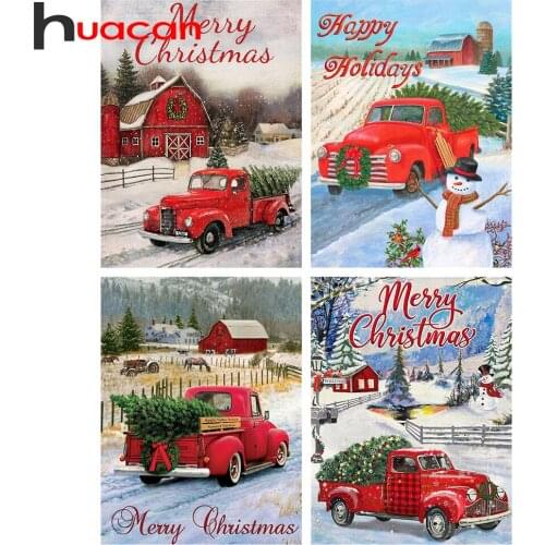 Huacan Diamond Mosaic 5D Car Winter Diamond Painting Set For Embroidery Cross Text Landscape Needlework Christmas Decoration
