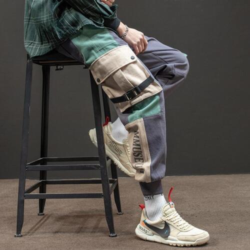 Men running casual trousers overalls mens loose multi-pocket beam feet casual pants trousers autumn and winter tide