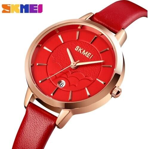 Skmei simple leather quartz women watch small date time thin ladies wristwatches fashion waterproof lady hour reloj mujer 1705