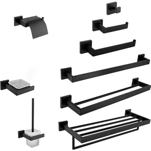 Black Bathroom WC Accessories Toilet Paper Holder Wall Hook Towel Holder Rack Stainless Steel Kitchen Organizer