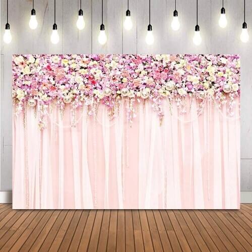 Floral birthday backdrop for photography studio bridal shower wedding photo booth background studio pink floral rose flowers