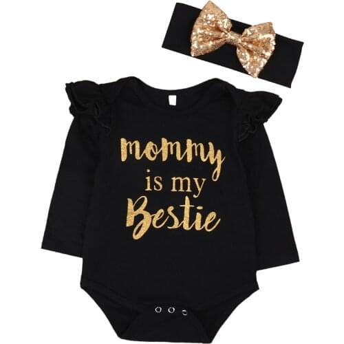 Newborn Baby Girls Clothes Floral Bodysuits Jumpsuit + Sequin Headband 2PCS Sunsuit Outfits Set Size 0-18M