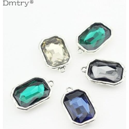 Dmtry 3pcs/lot Original Design Silver Color Quadrilateral Crystal Charms Necklace Pendant DIY Jewelry Making Findings LC0186